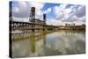 Reflection in Willamette River and Steel Bridge, Portland Oregon.-Craig Tuttle-Stretched Canvas