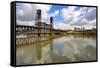 Reflection in Willamette River and Steel Bridge, Portland Oregon.-Craig Tuttle-Framed Stretched Canvas