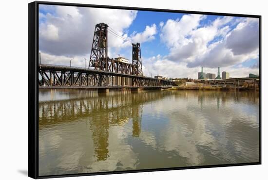Reflection in Willamette River and Steel Bridge, Portland Oregon.-Craig Tuttle-Framed Stretched Canvas