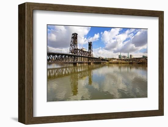 Reflection in Willamette River and Steel Bridge, Portland Oregon.-Craig Tuttle-Framed Photographic Print