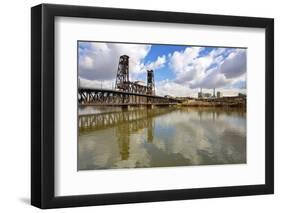 Reflection in Willamette River and Steel Bridge, Portland Oregon.-Craig Tuttle-Framed Photographic Print