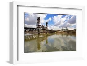 Reflection in Willamette River and Steel Bridge, Portland Oregon.-Craig Tuttle-Framed Photographic Print