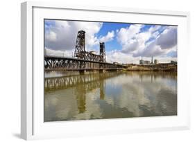 Reflection in Willamette River and Steel Bridge, Portland Oregon.-Craig Tuttle-Framed Photographic Print