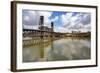 Reflection in Willamette River and Steel Bridge, Portland Oregon.-Craig Tuttle-Framed Photographic Print