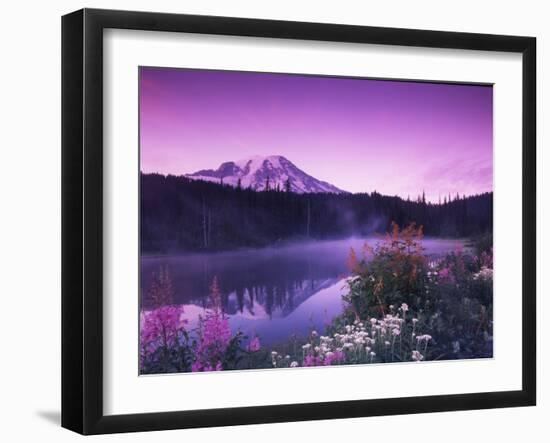 Reflection Lake with Summer Alpine Wildflowers, Mt. Rainier National Park, Washington, USA-Stuart Westmoreland-Framed Premium Photographic Print