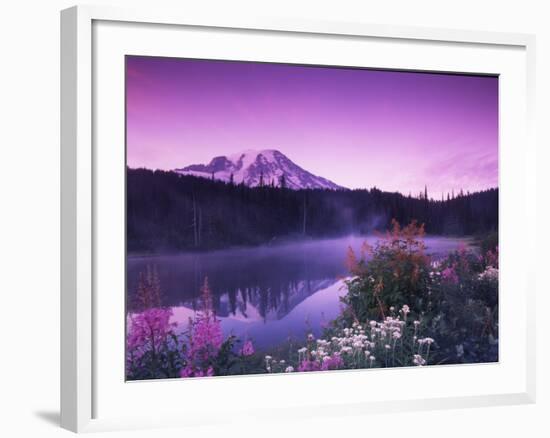 Reflection Lake with Summer Alpine Wildflowers, Mt. Rainier National Park, Washington, USA-Stuart Westmoreland-Framed Photographic Print