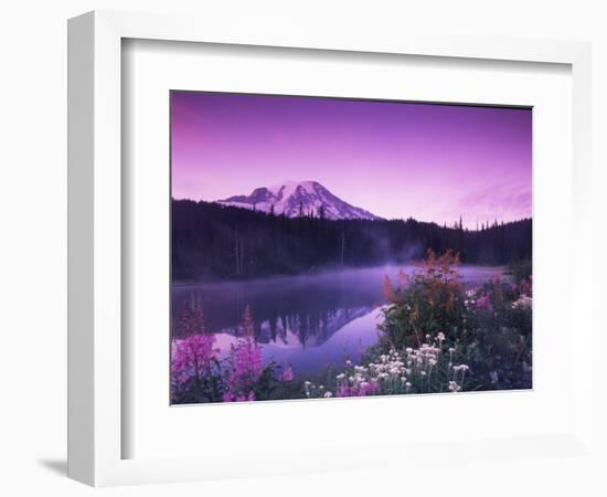 Reflection Lake with Summer Alpine Wildflowers, Mt. Rainier National Park, Washington, USA-Stuart Westmoreland-Framed Photographic Print