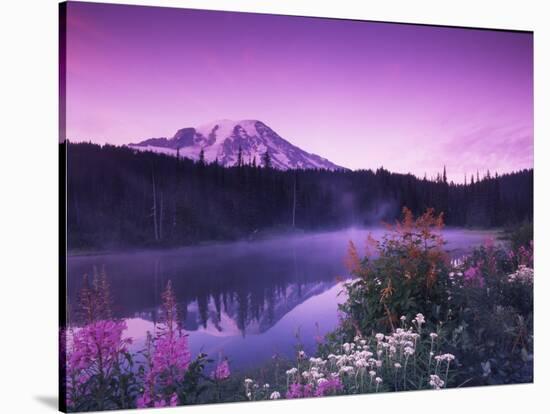 Reflection Lake with Summer Alpine Wildflowers, Mt. Rainier National Park, Washington, USA-Stuart Westmoreland-Stretched Canvas
