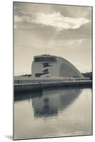 Reflection of a building on water, The Oscar Niemeyer International Cultural Centre, Aviles, Ast...-null-Mounted Photographic Print