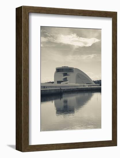 Reflection of a building on water, The Oscar Niemeyer International Cultural Centre, Aviles, Ast...-null-Framed Photographic Print