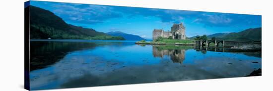 Reflection of a Castle in Water, Eilean Donan Castle, Loch Duich, Highlands, Scotland-null-Stretched Canvas