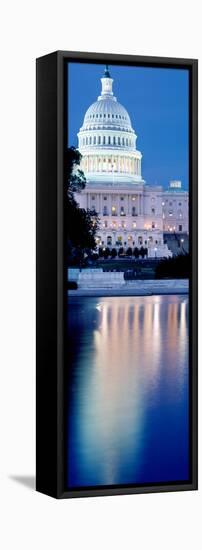 Reflection of a Government Building in Water at Dusk, Capitol Building, Washington Dc, USA-null-Framed Stretched Canvas