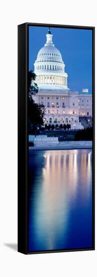 Reflection of a Government Building in Water at Dusk, Capitol Building, Washington Dc, USA-null-Framed Stretched Canvas