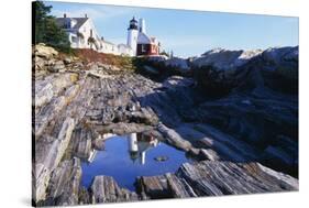 Reflection of a Lighthouse Pemaquid Point Maine-George Oze-Stretched Canvas