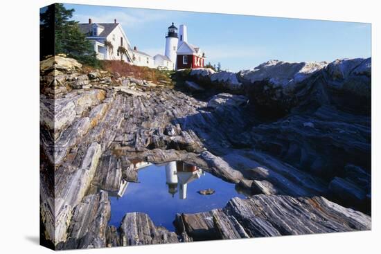 Reflection of a Lighthouse Pemaquid Point Maine-George Oze-Stretched Canvas
