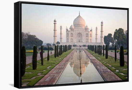 Reflection of a Mausoleum in Water, Taj Mahal, Agra, Uttar Pradesh, India-null-Framed Stretched Canvas