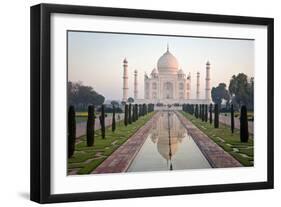 Reflection of a Mausoleum in Water, Taj Mahal, Agra, Uttar Pradesh, India-null-Framed Photographic Print