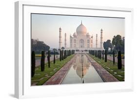 Reflection of a Mausoleum in Water, Taj Mahal, Agra, Uttar Pradesh, India-null-Framed Photographic Print