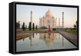 Reflection of a Mausoleum in Water, Taj Mahal, Agra, Uttar Pradesh, India-null-Framed Stretched Canvas