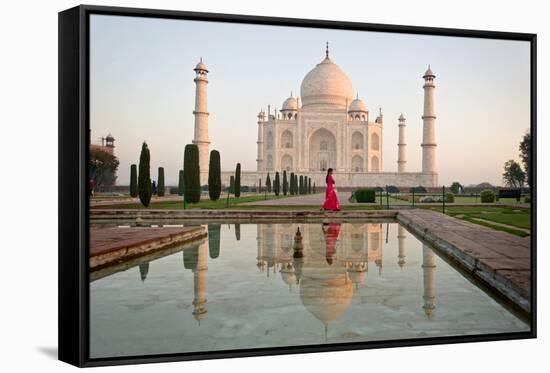 Reflection of a Mausoleum in Water, Taj Mahal, Agra, Uttar Pradesh, India-null-Framed Stretched Canvas