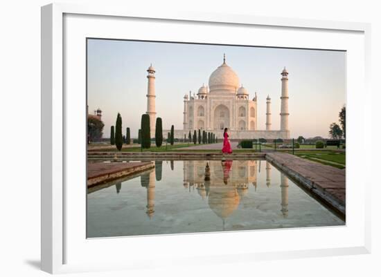 Reflection of a Mausoleum in Water, Taj Mahal, Agra, Uttar Pradesh, India-null-Framed Photographic Print