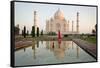 Reflection of a Mausoleum in Water, Taj Mahal, Agra, Uttar Pradesh, India-null-Framed Stretched Canvas