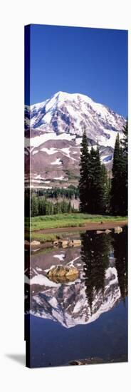 Reflection of a Mountain in a Lake, Mt Rainier, Pierce County, Washington State, USA-null-Stretched Canvas