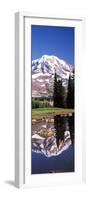 Reflection of a Mountain in a Lake, Mt Rainier, Pierce County, Washington State, USA-null-Framed Photographic Print