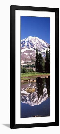 Reflection of a Mountain in a Lake, Mt Rainier, Pierce County, Washington State, USA-null-Framed Photographic Print