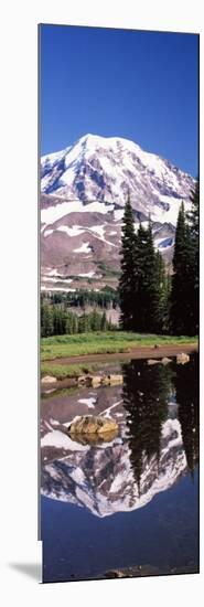 Reflection of a Mountain in a Lake, Mt Rainier, Pierce County, Washington State, USA-null-Mounted Photographic Print
