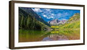 Reflection of a mountain on water, Maroon Bells, Maroon Bells-Snowmass Wilderness, White River N...-null-Framed Photographic Print