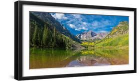 Reflection of a mountain on water, Maroon Bells, Maroon Bells-Snowmass Wilderness, White River N...-null-Framed Photographic Print