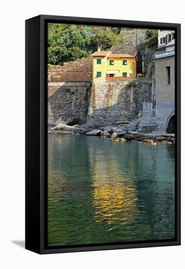 Reflection of a Yellow House, Cinqueterra, Italy-Steven Boone-Framed Stretched Canvas