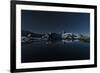 Reflection of Acherkogel in a Mountain Lake in the Moonlight with a Walker with Headlamp-Niki Haselwanter-Framed Photographic Print