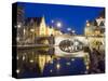Reflection of Arched Bridge and Waterfront Town Houses, Ghent, Flanders, Belgium, Europe-Christian Kober-Stretched Canvas