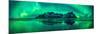 Reflection of Aurora Borealis in the sea with Vestrahorn mountains in center, Stokksnes Beach, S...-null-Mounted Photographic Print