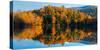 Reflection of autumn trees in a lake, West Bolton, Quebec, Canada-null-Stretched Canvas