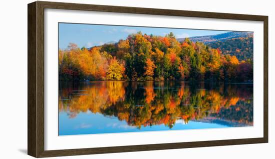 Reflection of autumn trees in a lake, West Bolton, Quebec, Canada-null-Framed Photographic Print