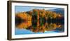 Reflection of autumn trees in a lake, West Bolton, Quebec, Canada-null-Framed Photographic Print