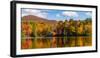 Reflection of autumn trees in a pond, Sally's Pond, West Bolton, Quebec, Canada-null-Framed Photographic Print