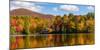 Reflection of autumn trees in a pond, Sally's Pond, West Bolton, Quebec, Canada-null-Mounted Photographic Print