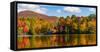 Reflection of autumn trees in a pond, Sally's Pond, West Bolton, Quebec, Canada-null-Framed Stretched Canvas