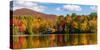 Reflection of autumn trees in a pond, Sally's Pond, West Bolton, Quebec, Canada-null-Stretched Canvas