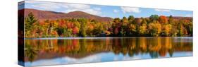 Reflection of autumn trees on water, Sally's Pond, West Bolton, Quebec, Canada-null-Stretched Canvas