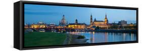 Reflection of Buildings on Water, Dresden Frauenkirche, River Elbe, Dresden, Saxony, Germany-null-Framed Stretched Canvas