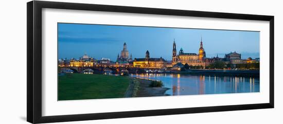 Reflection of Buildings on Water, Dresden Frauenkirche, River Elbe, Dresden, Saxony, Germany-null-Framed Photographic Print