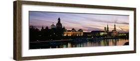 Reflection of Buildings on Water, Dresden Frauenkirche, River Elbe, Dresden, Saxony, Germany-null-Framed Photographic Print