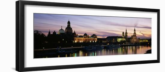 Reflection of Buildings on Water, Dresden Frauenkirche, River Elbe, Dresden, Saxony, Germany-null-Framed Photographic Print