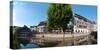 Reflection of buildings on water from Rue des Moulins, Petite France, Strasbourg, Bas-Rhin, Alsa...-null-Stretched Canvas