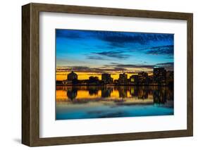 Reflection of buildings on water, Lake Merritt, Oakland, California, USA-null-Framed Photographic Print